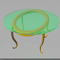 Stylish Coffee Table With Round Light Green Glass Top And Golden Curved Legs