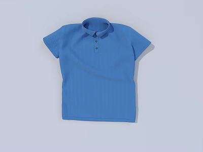 Blue Short Sleeve Polo Shirt With Ribbed Texture And Collar Buttons 3d model