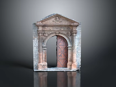 Ancient Stone Building Entrance With Arched Design And Intricate Carvings 3d model
