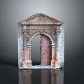 Ancient Stone Building Entrance With Arched Design And Intricate Carvings