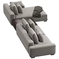 Modern Gray Fabric Sectional Sofa With Multiple Pillows And Throw Blanket 3d model