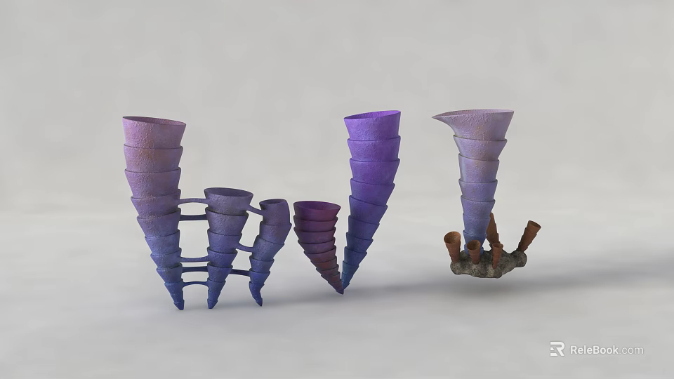 Spiral Shaped Purple Gradient Decorative Ornament Set with Textured Design for Home Decor 3d model 