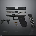 Detailed Disassembled Pistol Parts With Barrel Magazine Sight Bullets And Trigger