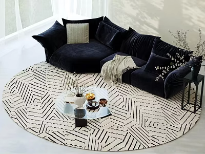 Modern Black Velvet Sectional Sofa Set For Stylish Cozy Home Living Room Interior Decoration 3d model