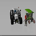 White Modern Tractor and Green Vintage Steam Tractor with Worker Figurine