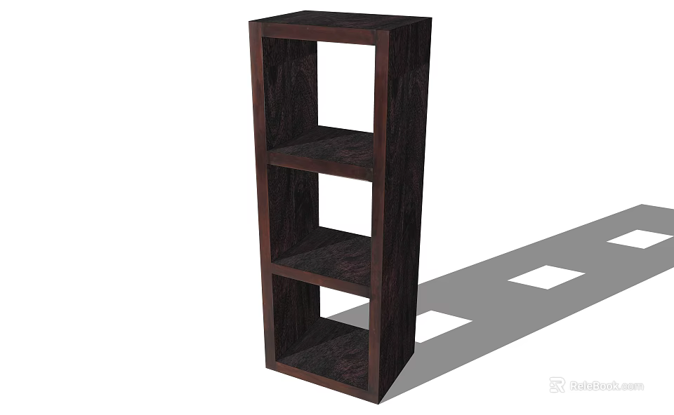 Dark Wooden Bookcase With Open Shelves And Simple Vertical Design Structure 3d model 