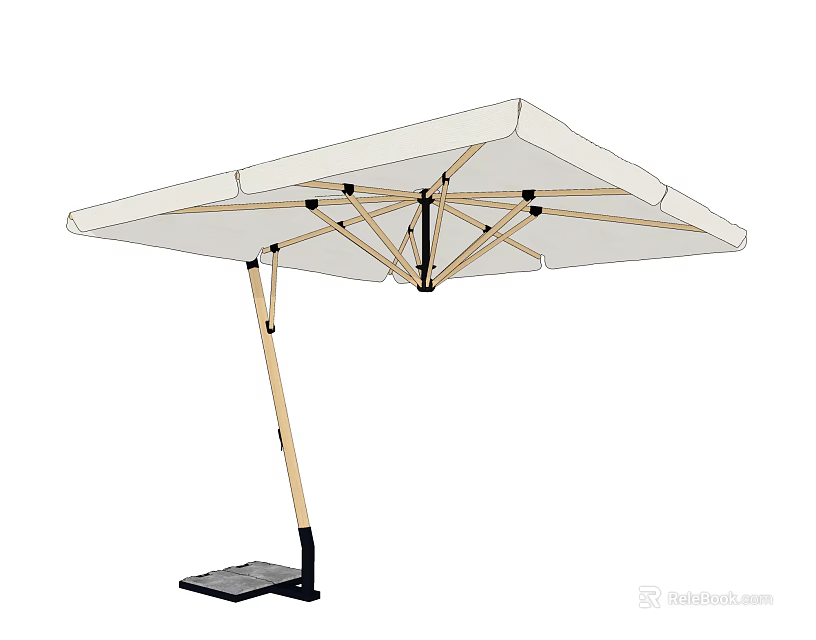 White Outdoor Canopy with Wooden Frame and Black Base for Garden Patio 3d model 