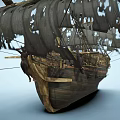 Classic Wooden Sailing Ship With Multiple Sails And Intricate Hull Details