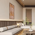 Natural Wooden Living Room Interior With Sofa Coffee Table TV And Decorative Painting