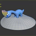 Blue Creature With Yellow Pink Head Decoration Standing On White Circular Platform