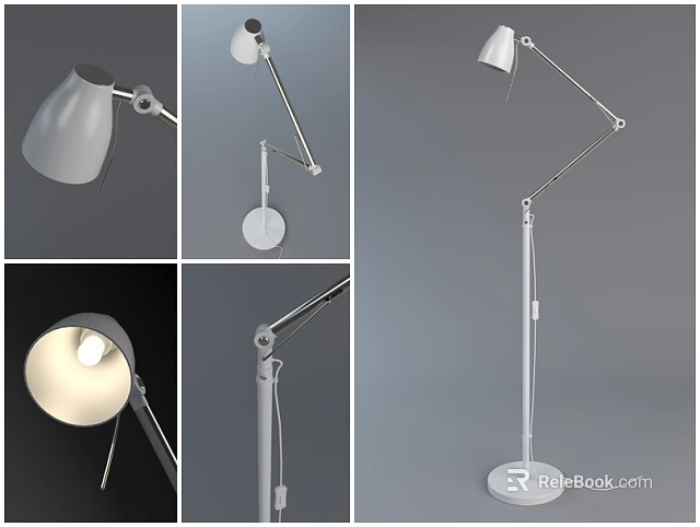 Modern White Floor Lamp Combination With Adjustable Arm And Stable Base 3d model 
