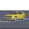 Yellow Lancia Car Parked in Designated Parking Space with Clear Brand Markings