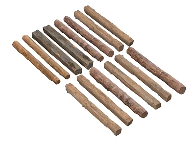 Stone Wood Sticks With Various Natural Textures And Colors Arranged Neatly 3d model