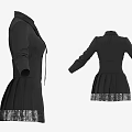 Black Dresses With Long Sleeves Bow Tie Pleated Skirt And Lace Trim