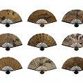 Traditional Chinese Fan Wall Hangings With Oriental Painting And Calligraphy Patterns