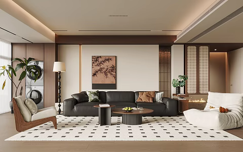 Middle Ancient Living Room Sofa Coffee Table Combination Ornaments Potted Floor Lamp Lazy Sofa Coffee Table 3d model