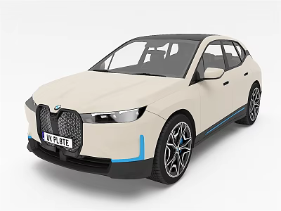 White BMW Electric Car With Kidney Grille Blue Accents And Modern Alloy Wheels 3d model
