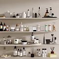 Elegant White Bathroom Shelves Display Various Accessories Toiletries Bottles And Diffusers 3d model
