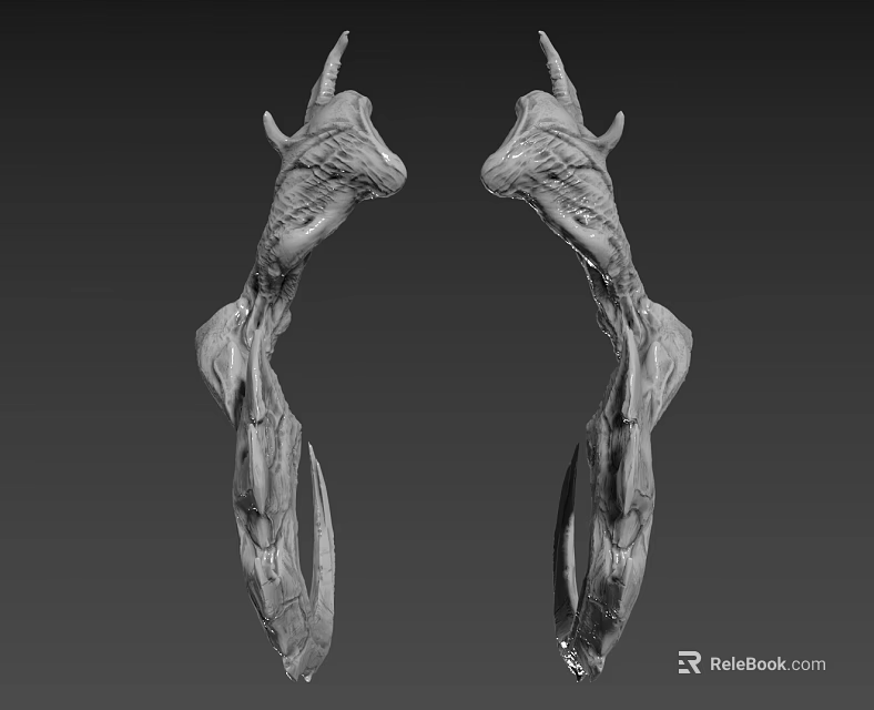 Two Horned Mythical Creature Sculptures With Twisted Bodies And Abstract Design 3d model 