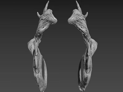 Two Horned Mythical Creature Sculptures With Twisted Bodies And Abstract Design 3d model