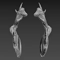 Two Horned Mythical Creature Sculptures With Twisted Bodies And Abstract Design