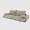 Modern Two-Seater Sofa With Beige Fabric Cushions And Sleek Black Metal Legs