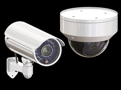 Security Cameras Bullet And Dome Surveillance With Night Vision LEDs Modern White Design 3d model