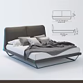 Modern Double Bed With Gray Headboard Blue Accent Metal Frame And Bedding 3d model