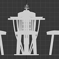 Modern Round Dining Table Set With Patterned Top Four Wooden Leg Chairs And White Bowls