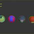 Colored Glossy Spheres Yellow Blue Purple Red Arranged in Row With Reflective Surfaces Gray Background