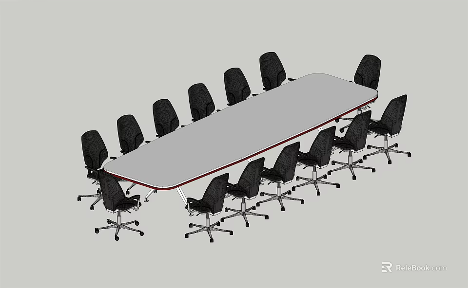 Modern Conference Table With Long Rectangular Top And Black Office Chairs 3d model 