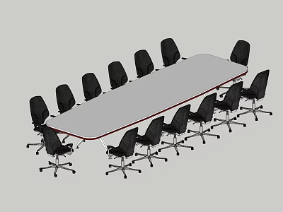 Modern Conference Table With Long Rectangular Top And Black Office Chairs 3d model