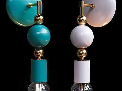 Modern Turquoise And White Wall Lamps With Golden Balls And Transparent Bulbs 3d model
