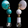Modern Turquoise And White Wall Lamps With Golden Balls And Transparent Bulbs