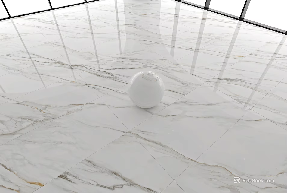 Marble Tile Flooring With Veins In Bright Space And White Sphere 3d model