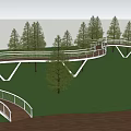 Modern Landscape Bridge With White Structure In Green Park And Starry Sky