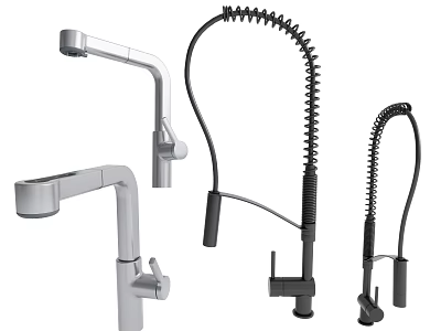 Different Modern Kitchen Faucet Designs with Flexible Hoses and Pull Down Sprayers 3d model