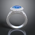 Luxury Silver Ring With Oval Blue Gemstone And Sparkling Diamonds Intricate Band