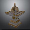 Traditional Architectural Structure With Golden Spire Top Ornate Pedestal And Intricate Carvings