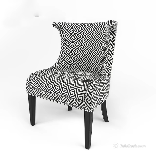 Modern Single Sofa With Black and White Geometric Pattern Upholstery Backrest and Black Legs 3d model 