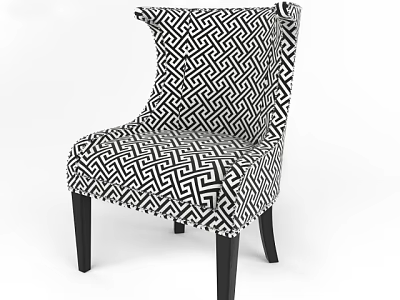 Modern Single Sofa With Black and White Geometric Pattern Upholstery Backrest and Black Legs 3d model