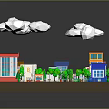 Modern City Scene 3D Model With Various Buildings Green Trees Roads Cars And Clouds