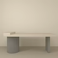 Modern Minimalist Dining Table with Light Colored Surface and Gray Fluted Cylindrical Rectangular Legs 3d model