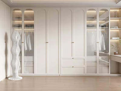 Modern Luxury White Wardrobe Interior Design With Glass Doors And Drawers Storage 3d model