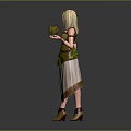 Blonde Sorceress In Green Beige Outfit Holding Yellow Glowing Sphere With Magical Spirit