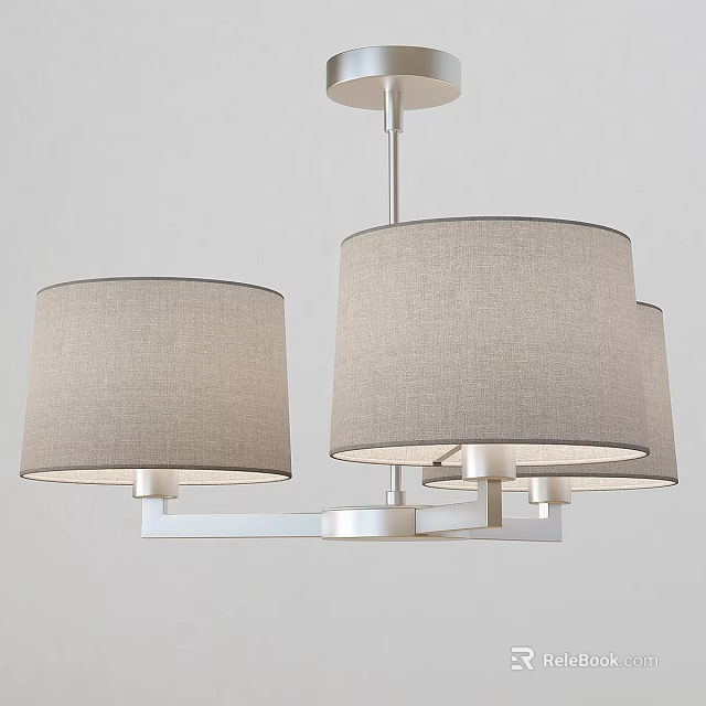 Elegant Modern Chandelier With Three Neutral Fabric Drum Shades And Metal Frame 3d model 