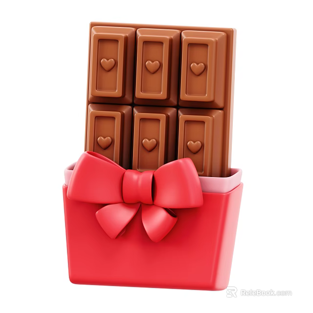 Heart Shaped Chocolate Bars in Red Gift Box with Red Bow 3d model