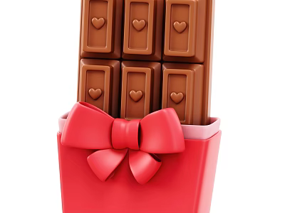 Heart Shaped Chocolate Bars in Red Gift Box with Red Bow 3d model