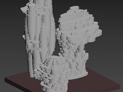 Abstract Sculptures With Stacked Layered Design And White Carved Structures On Brown Base 3d model
