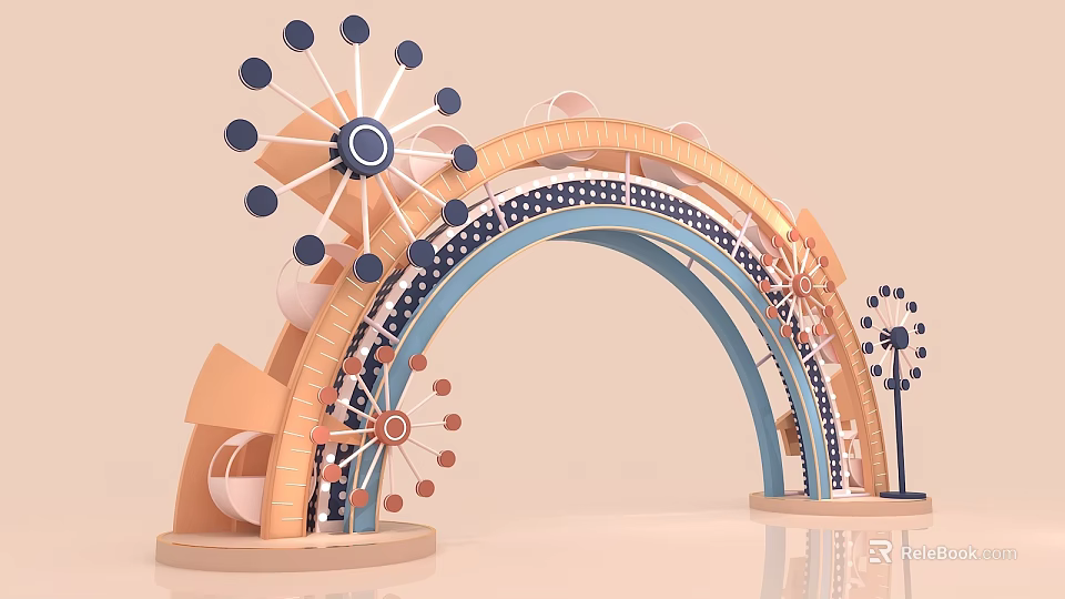 Decorative Archway Featuring Ferris Wheel Elements Colorful Decorative Wheels And Geometric Shapes 3d model 